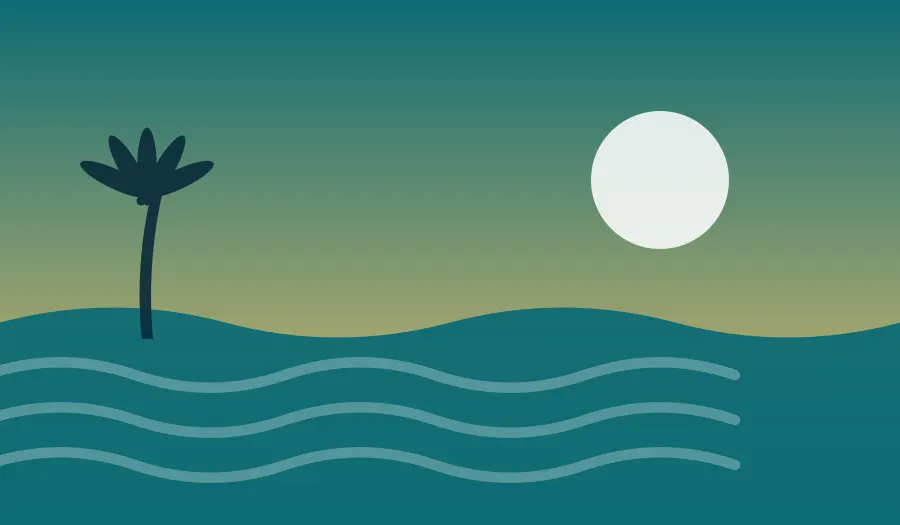 Ilustração de praia representando Feliz Deserto